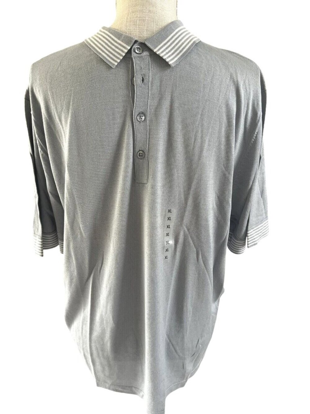 NWT Murano Collezione Mens Polo Gray Polo Shirt W/Gray/White Striped Collar XL